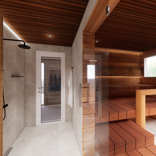Sisustussuunnittelu. Kylpyhuone ja sauna. Saija Köresaar Design.